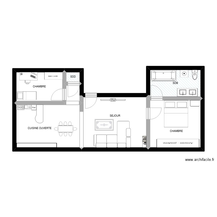 WAVRE 1014. Plan de 6 pièces et 54 m2