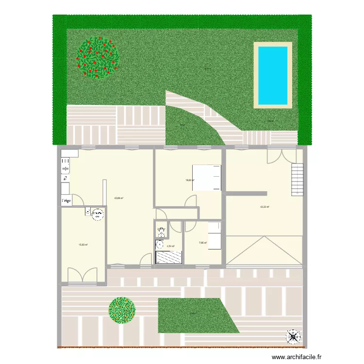 Maison. Plan de 7  et 132 m²