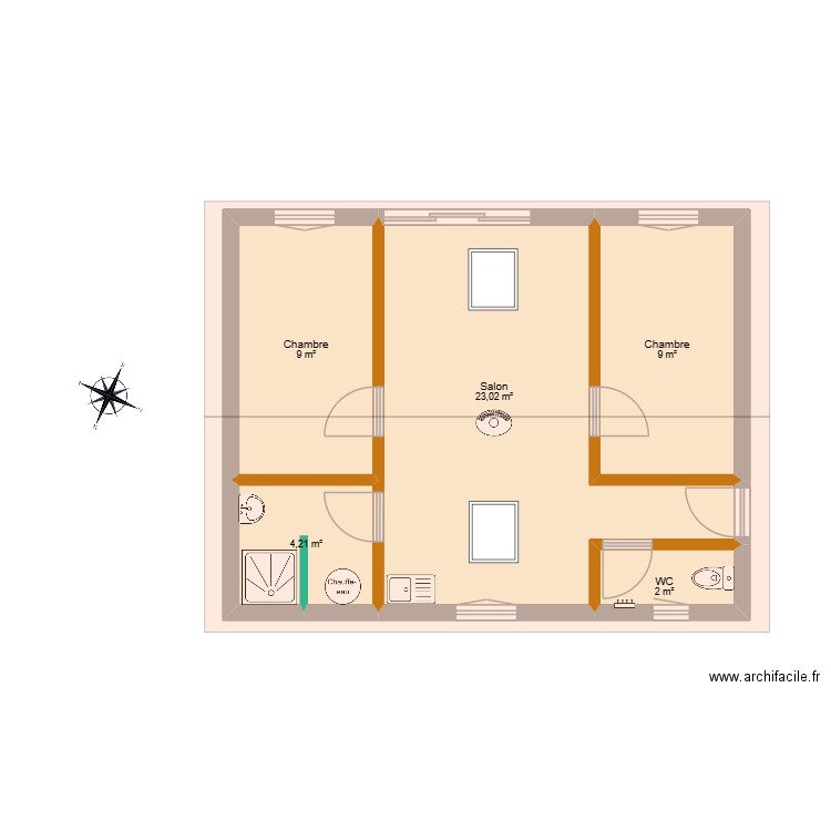 Maison Coquin. Plan de 5 pièces et 47 m2
