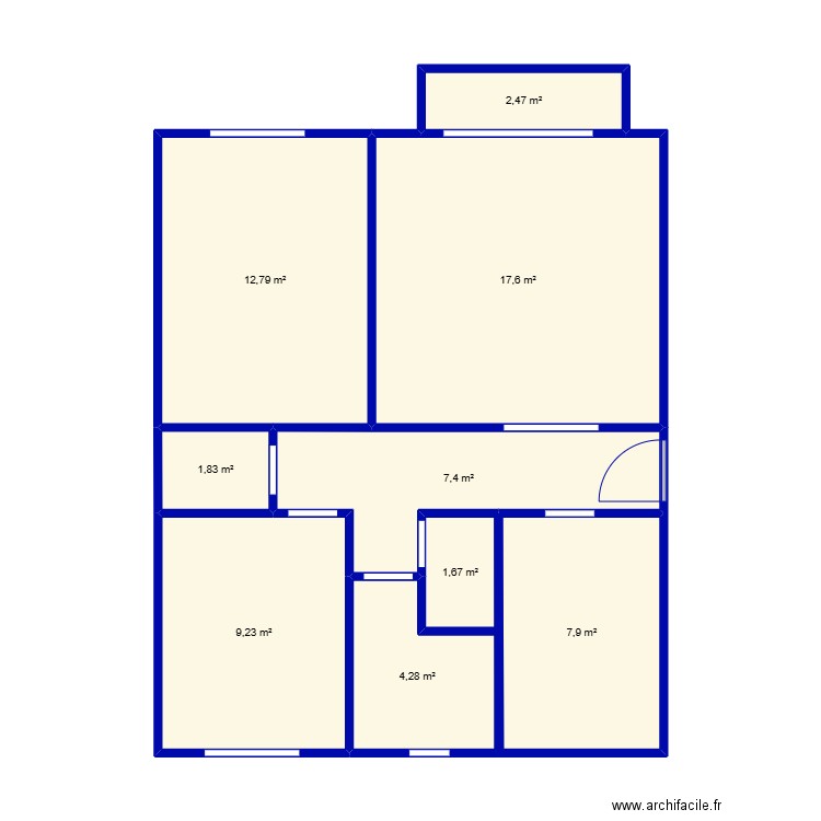 appart 1er. Plan de 9 pièces et 65 m2
