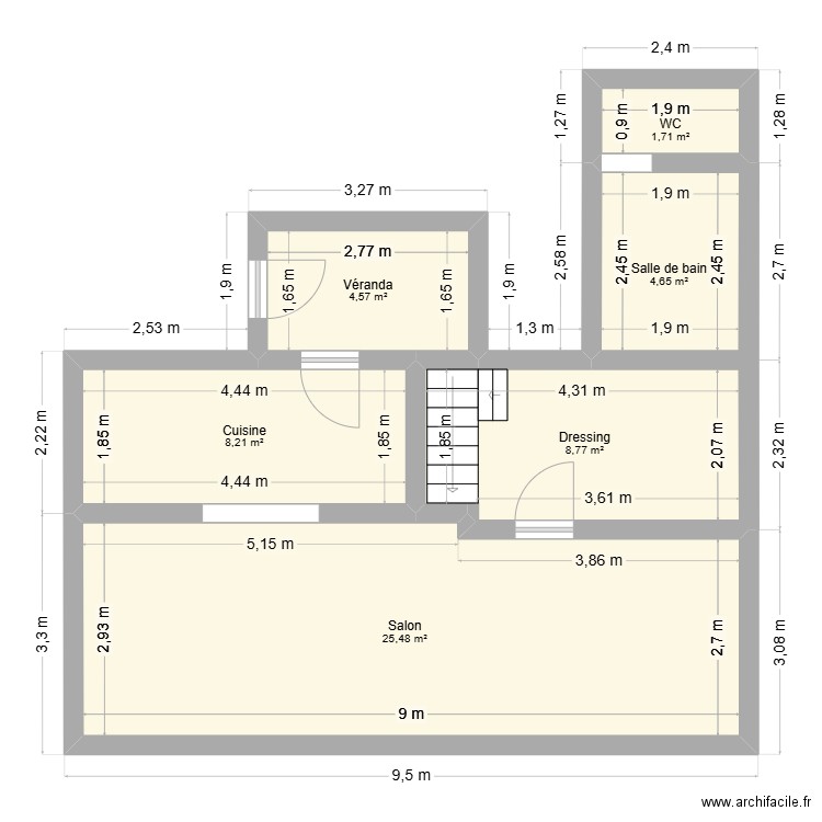 Maison sans agrandissement. Plan de 6 pièces et 53 m2