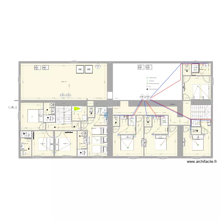ETAGE 3 LA RICHETIERE 2eme projet plan electrique et plomberie. Plan de 17 pièces et 206 m² ETAGE 3 LA RICHETIERE 2eme projet plan electrique et plomberie. Plan de 17 pièces et 206 m²