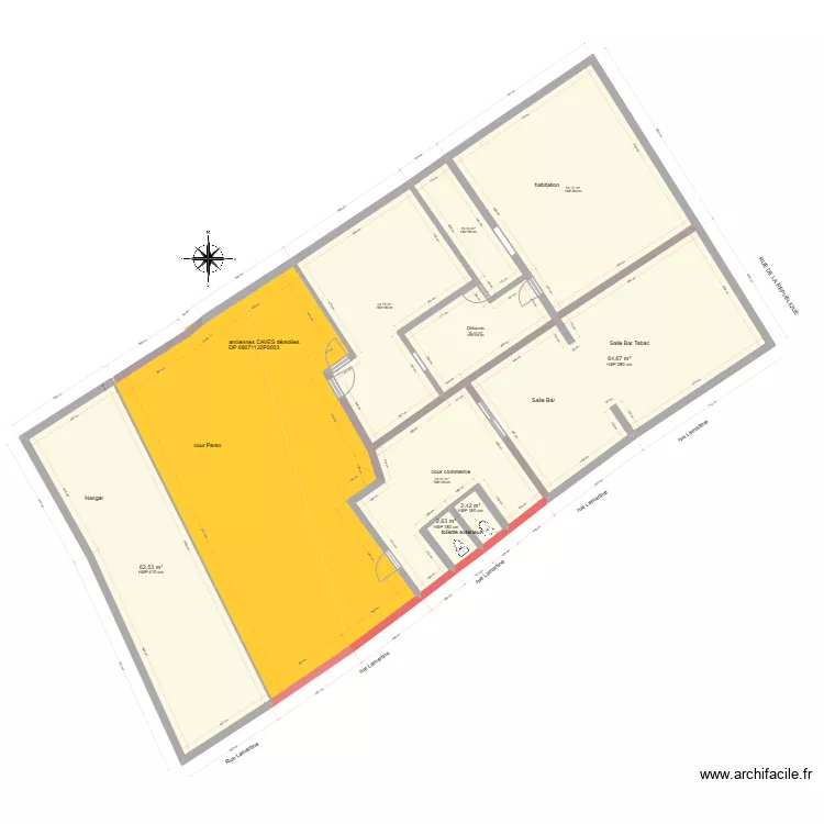 plan complet sans   cave et futur mur pignon . Plan de 