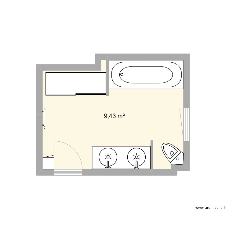 SdB. Plan de 1 pièce et 9 m2