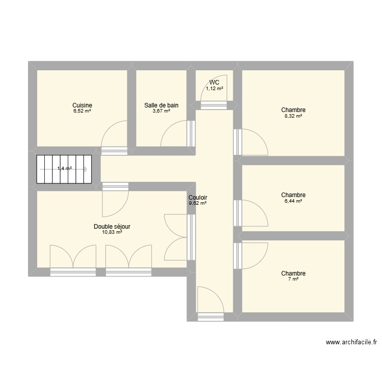 Etage 1 maison aureilhan. Plan de 9 pièces et 55 m2