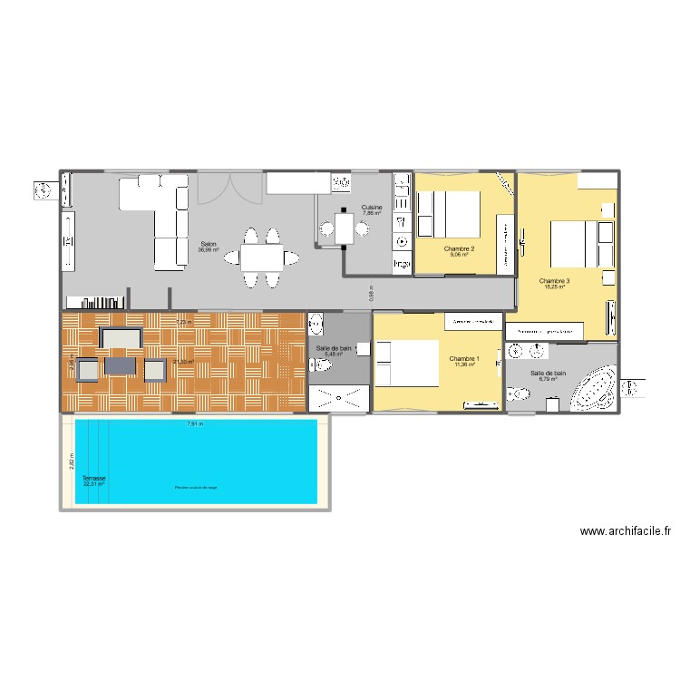 Maison St Claude. Plan de 9 pièces et 136 m2