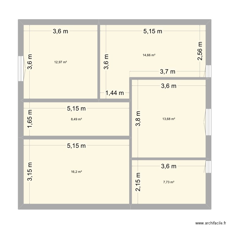 Étage 1. Plan de 6 pièces et 74 m2
