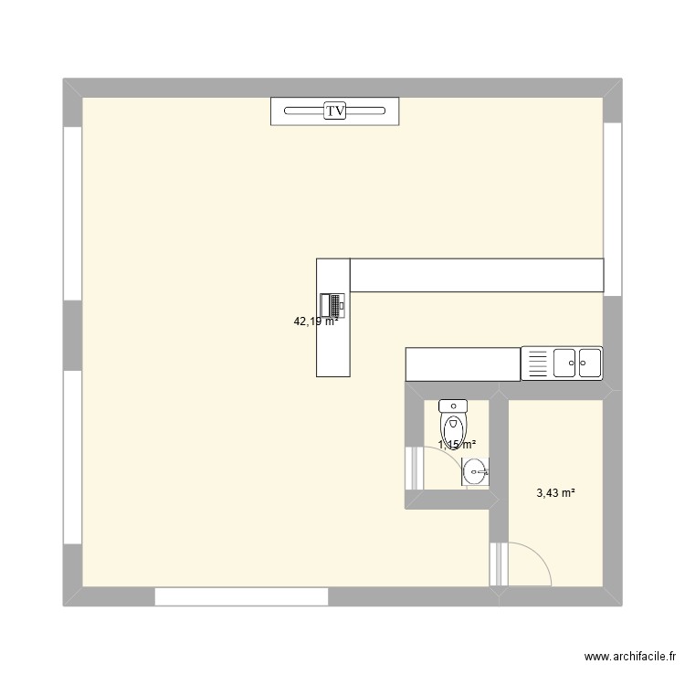 amenagement swèl surf shop. Plan de 3 pièces et 47 m2