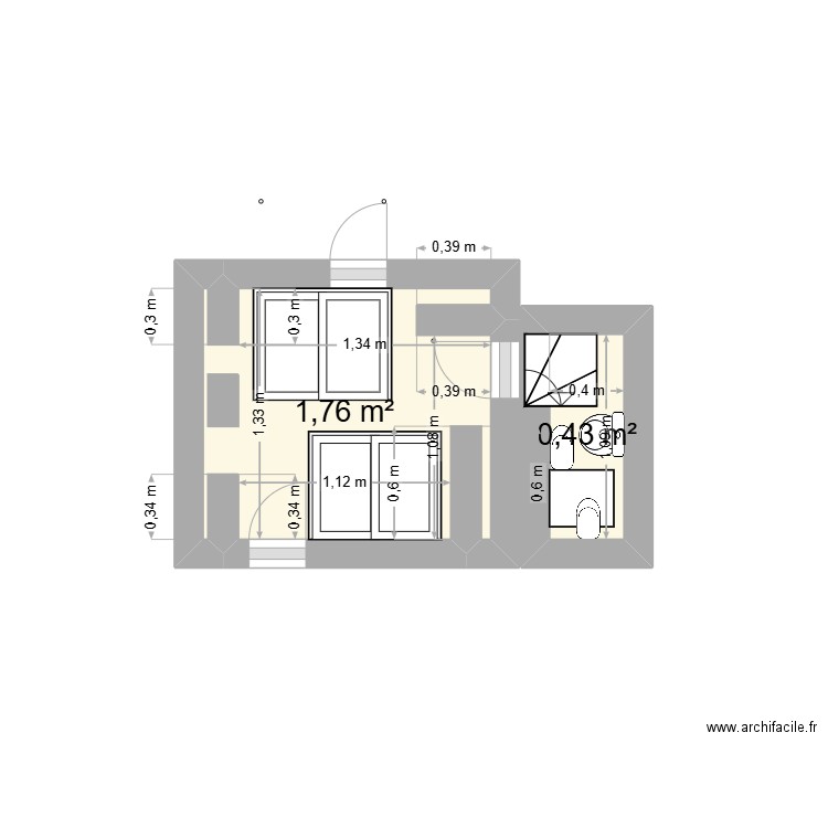 NYX. Plan de 2 pièces et 2 m2