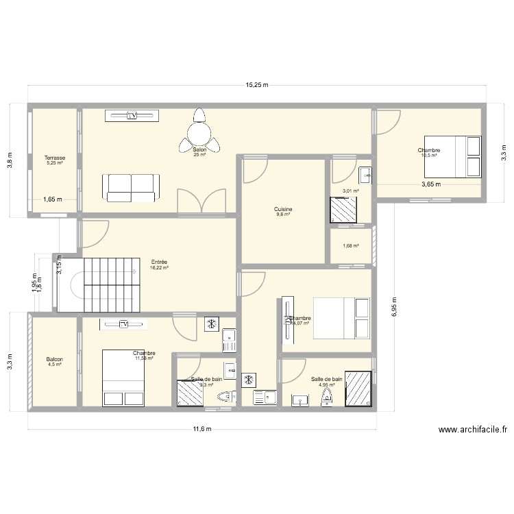 Nomayos BnB. Plan de 12 pièces et 110 m2