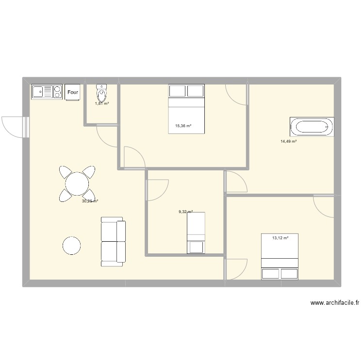 maison sdb. Plan de 6 pièces et 84 m2