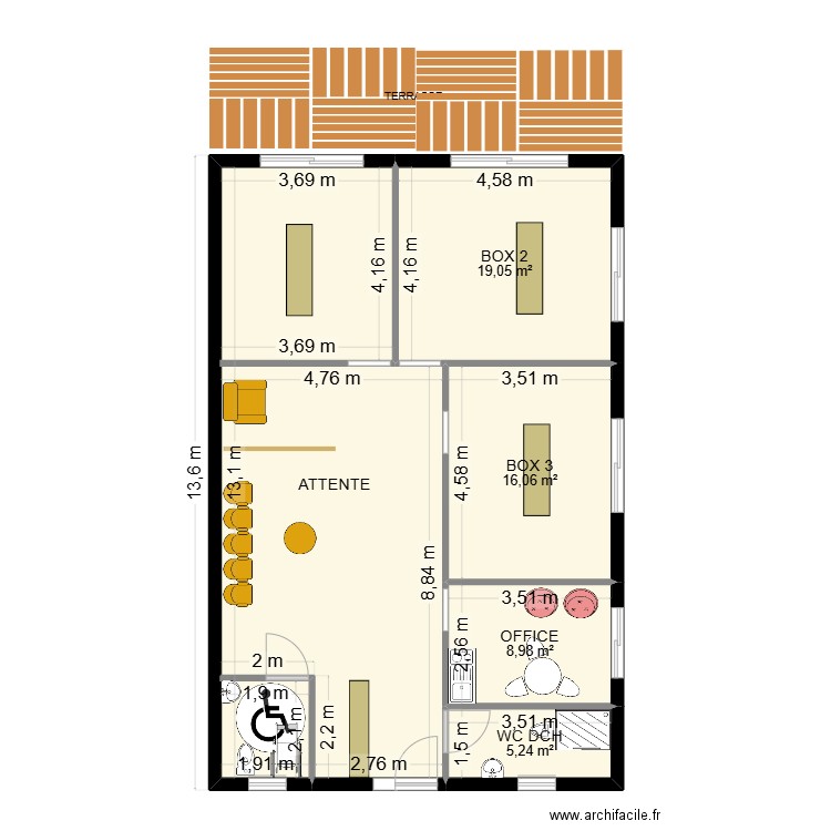 CABINET 3. Plan de 5 pièces et 106 m2