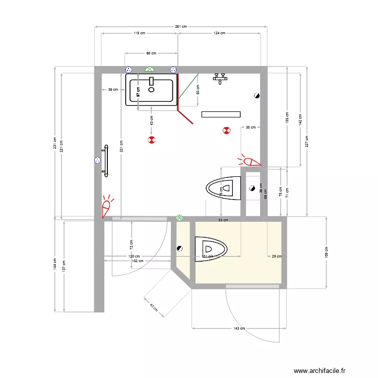 Salle d'eau 66 paroi de douche. Plan de 