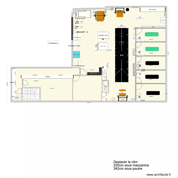 K11 / Vestiaire Initial. Plan de 9  et 223 m²