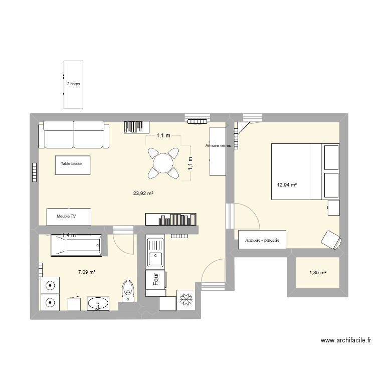 Appartement maman. Plan de 4 pièces et 45 m2