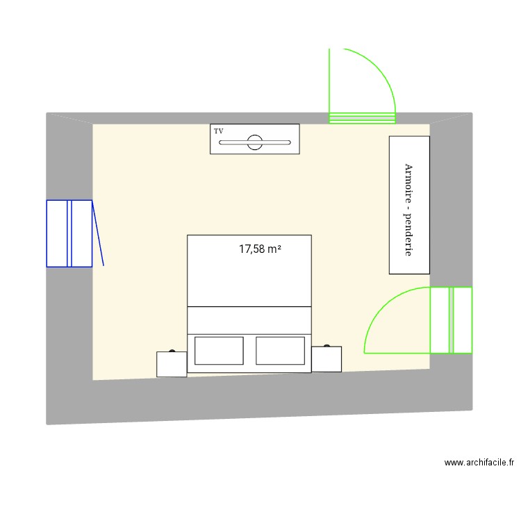 Rdc modifié. Plan de 1 pièce et 18 m2