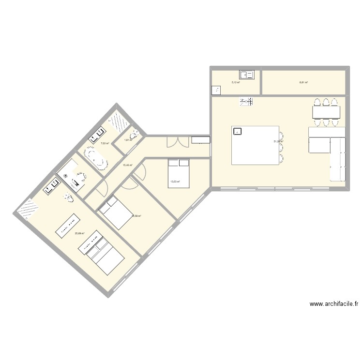 Hoedspruit Bis. Plan de 9 pièces et 142 m2