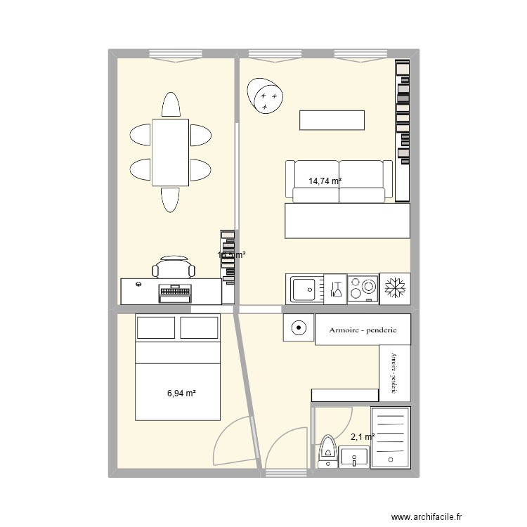 Mathieu et Anicia v3. Plan de 4 pièces et 40 m2