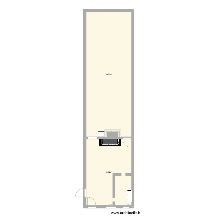 salle. Plan de 2 pièces et 82 m2