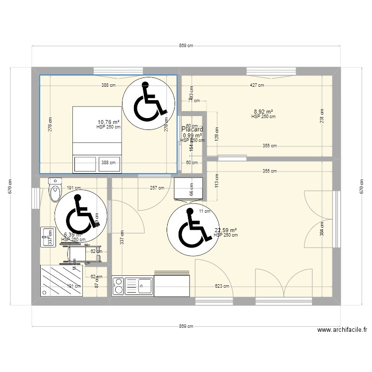50 m² PP. Plan de 10 pièces et 100 m2