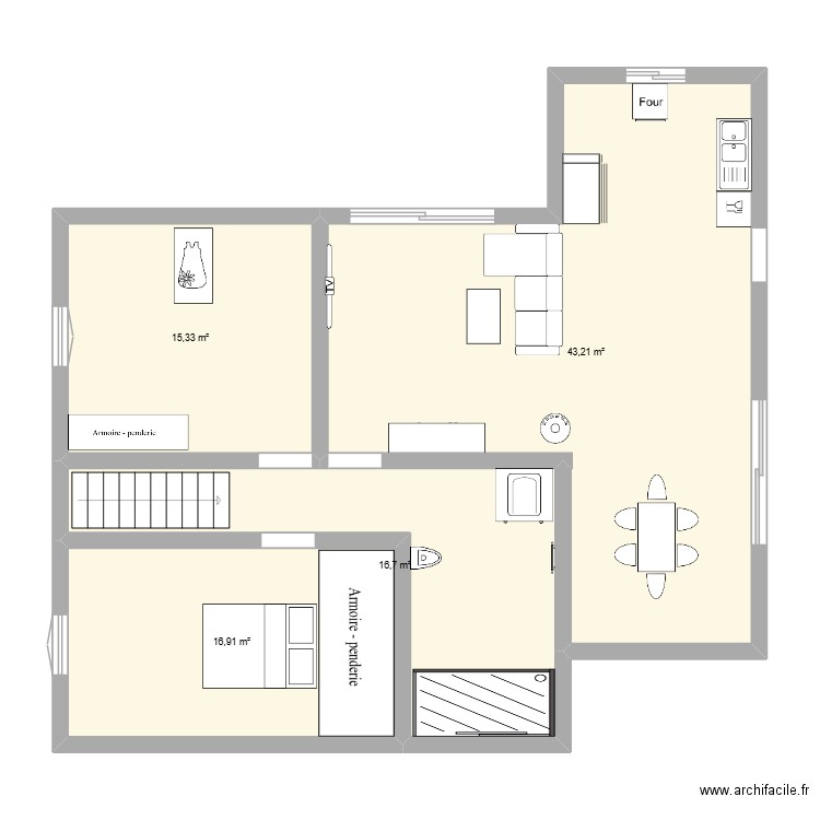 LAOU. Plan de 4 pièces et 92 m2