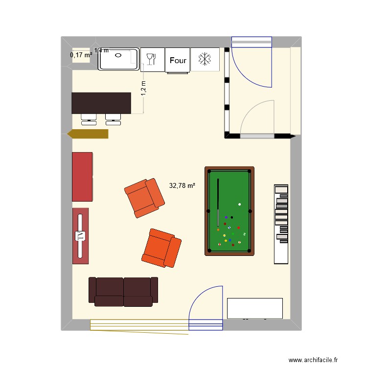 ANNECY. Plan de 2 pièces et 33 m2