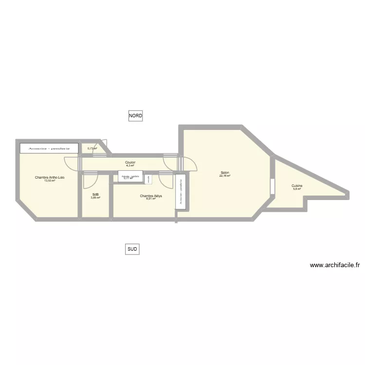 Apart. Plan de 8 Pièces et 60 m²