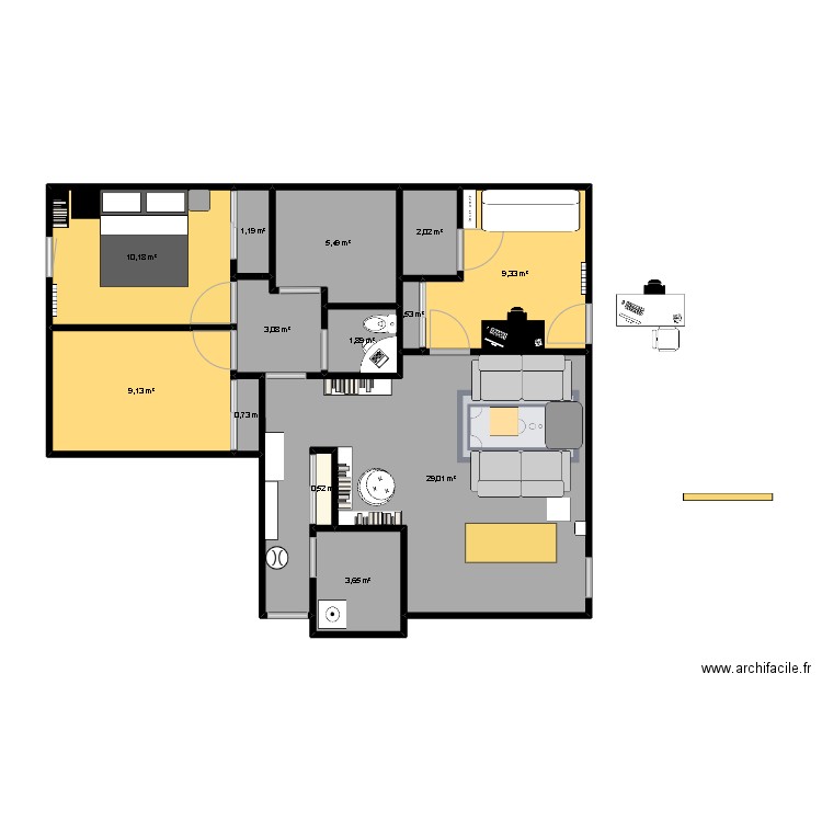 quentin. Plan de 13 pièces et 77 m2