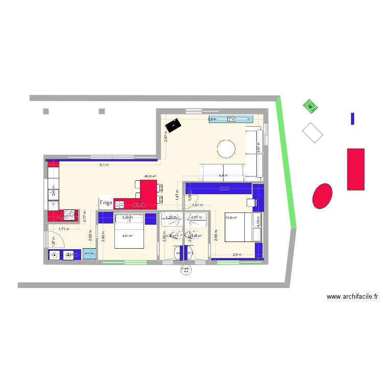 roc3abis. Plan de 5 pièces et 76 m2
