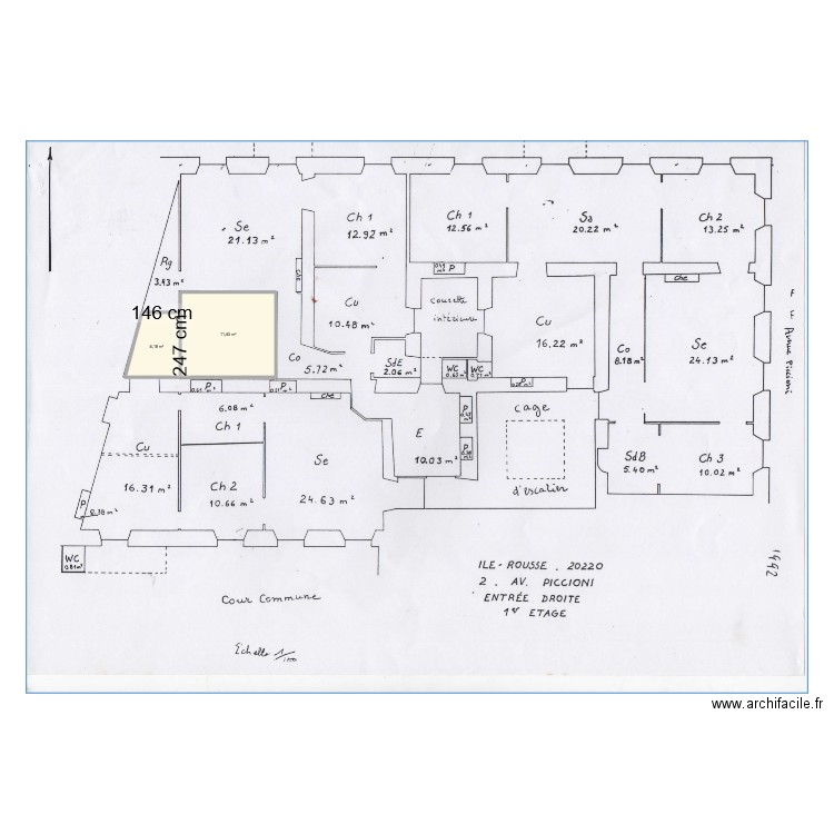 Plan 2 P 1er etage. Plan de 2 pièces et 16 m2