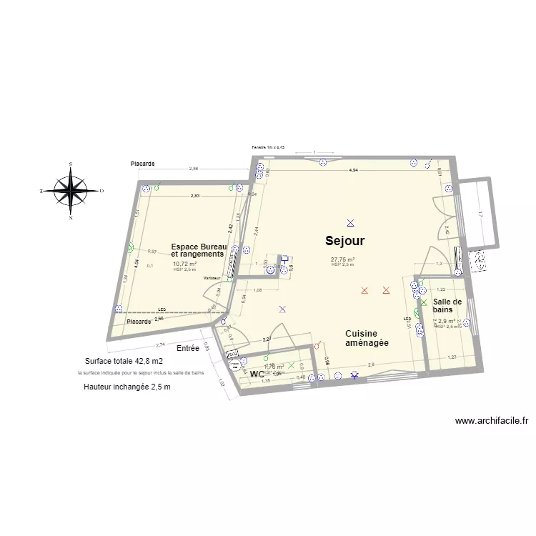 Amouyer apr&egrave;s travaux Version STUDIO 2026 03 29. Plan de 4  et 43 m²