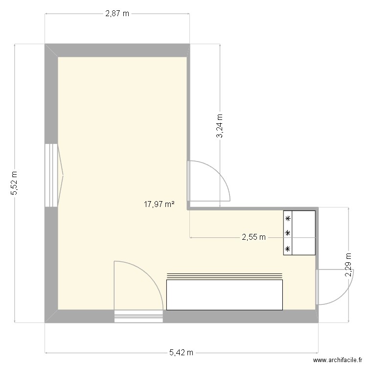Mon futur studio PLAN EXISTANT. Plan de 1 pièce et 18 m2