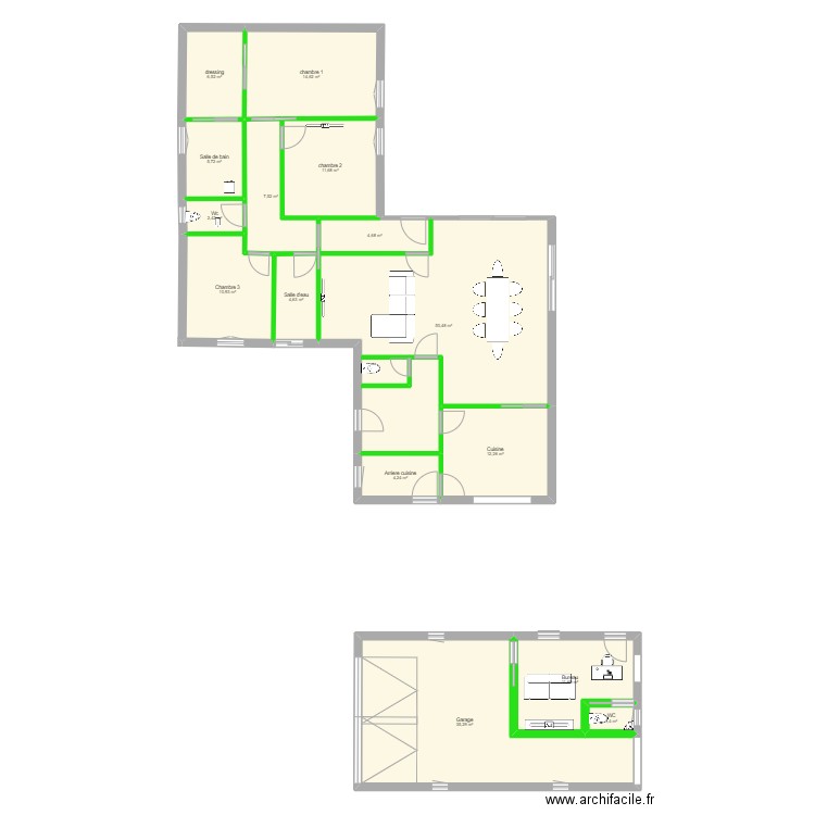 Acq v2. Plan de 15 pièces et 184 m2