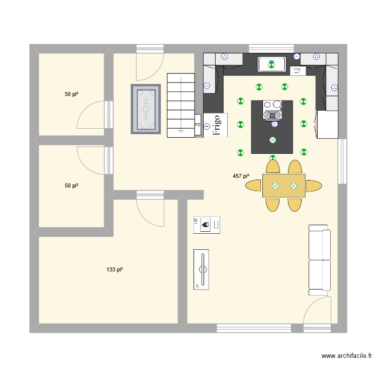 Cuisine Marjorie #2. Plan de 4 pièces et 64 m2