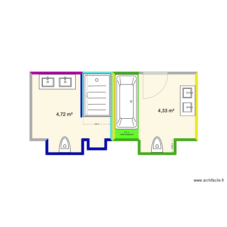 Salle de bains. Plan de 4 pièces et 12 m2