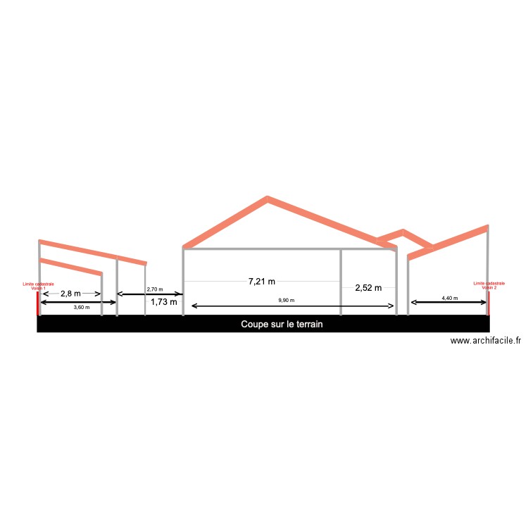PCMI 3 Coupe terrain tout. Plan de 1 pièce et 10 m2