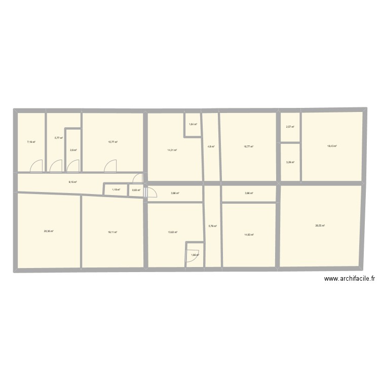 froncine le haut. Plan de 23 pièces et 217 m2
