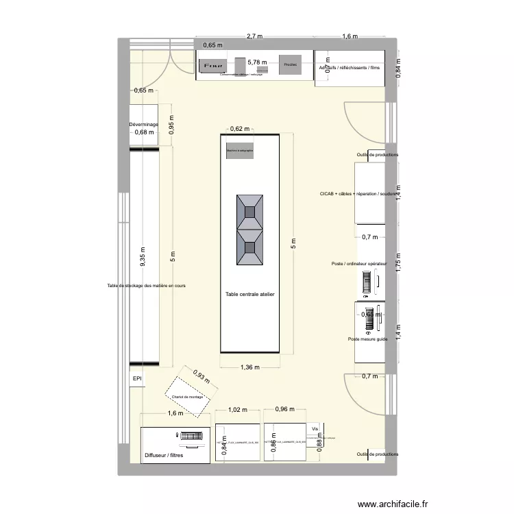 Atelier actuel. Plan de 1  et 54 m²