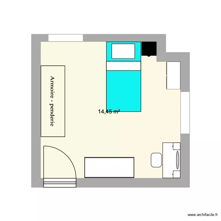 Annie chambre. Plan de 1  et 14 m²