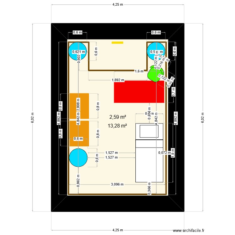 ifavuedessuscachette. Plan de 2 pièces et 30 m2
