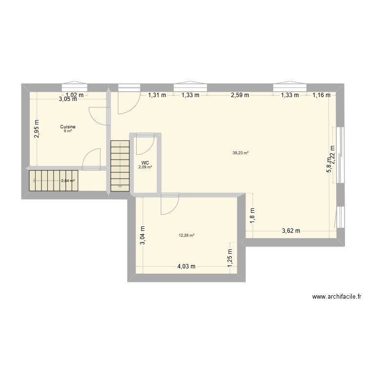 Maison Monte-la-Jolie RDC. Plan de 5 pièces et 65 m2