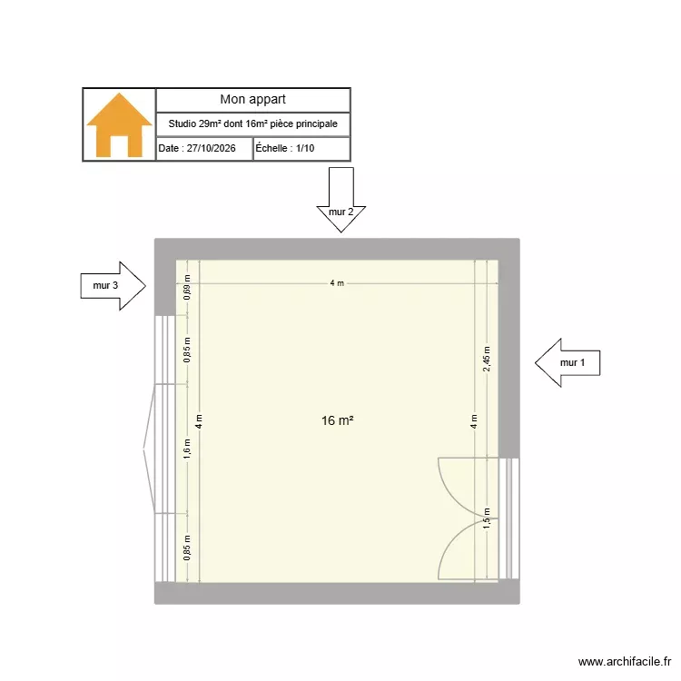 AGN 94500. Plan de 1 Pièce et 16 m² AGN 94500. Plan de 1 Pièce et 16 m²