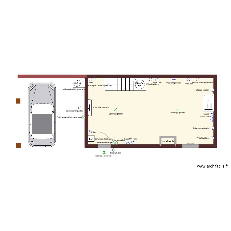 gites2 elect rdc. Plan de 2 pièces et 34 m2