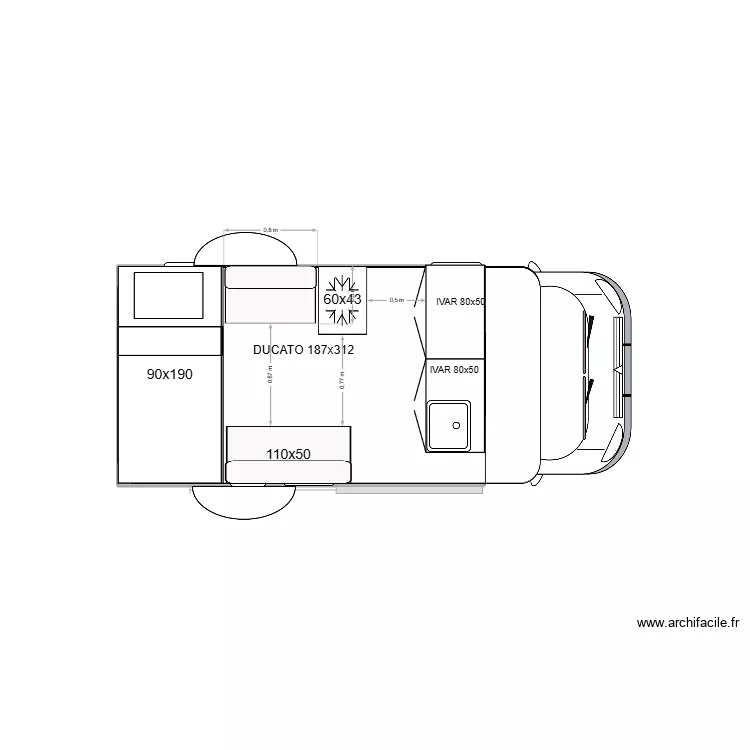 VAN cuisine transversale alt. Plan de 