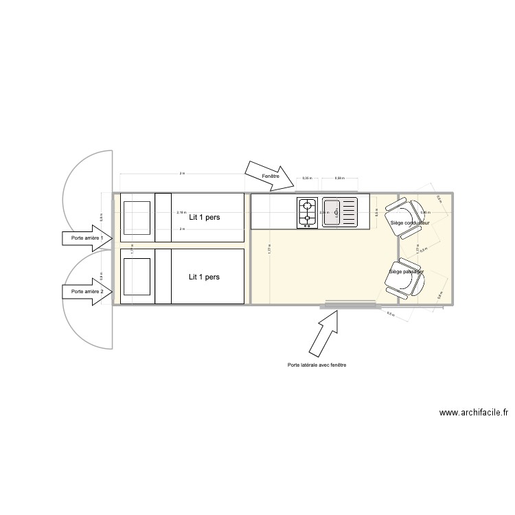 SPRINTER - PLAN MASSE À 90 CM DU SOL. Plan de 3 pièces et 10 m2
