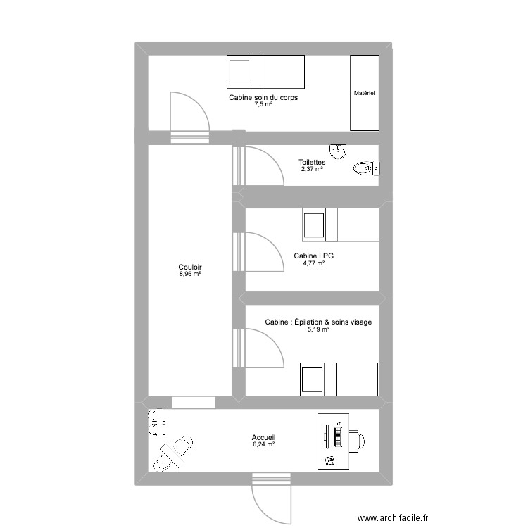 Institut laffitothérapie. Plan de 6 pièces et 35 m2