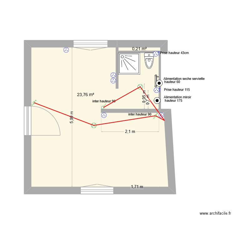 Prefecture elec. Plan de 2 pièces et 24 m2