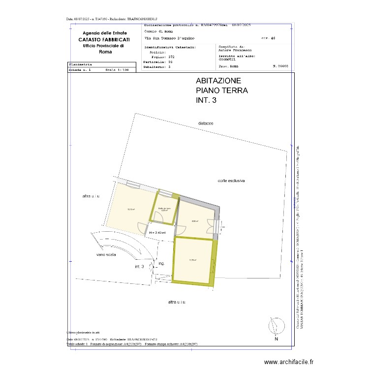 roma 1. Plan de 4 pièces et 38 m2