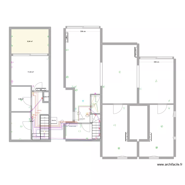 Cogo &eacute;clairage toilette escalier. Plan de 