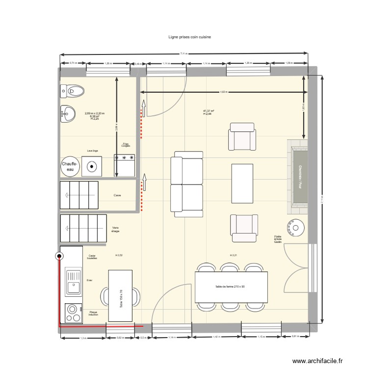 Ligne prises cuisine. Plan de 0 pièce et 0 m2